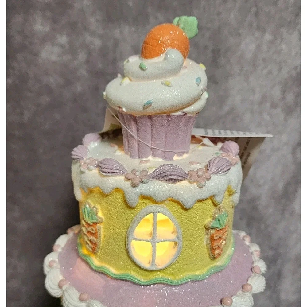 Easter Cake Cupcake Gingerbread House Bunny Carrot LIGHT UP Tabletop Decor 10.5